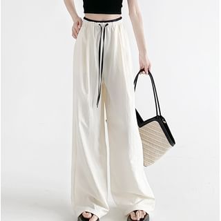 Contrast Panel Drawstring High Rise Wide Leg Sweatpants SpreePicky