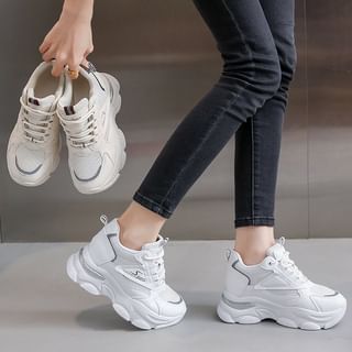 Platform Hidden Wedge Panel Mesh Sneakers mySite