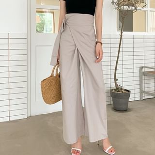 High Rise Plain Tie-Up Wide Leg Pants SpreePicky