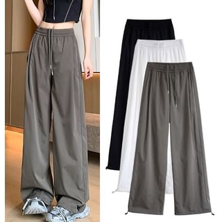 Plain High Waist Drawstring Wide Leg Sweatpants SpreePicky