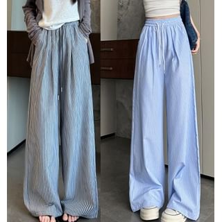 High Rise Drawstring Stripe Wide Leg Sweatpants SpreePicky