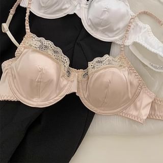 Plain Lace Trim Satin Bra / Panty / Set SpreePicky