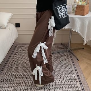 Elastic Waist Bow Wide Leg Sweatpants mySite