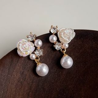 Flower Rhinestone Faux Pearl Drop Earring SpreePicky