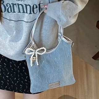 Bow Washed Denim Shoulder Bag SpreePicky