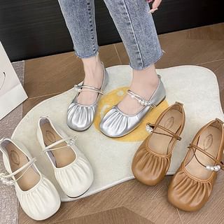 Faux Pearl Ruched Flats mySite