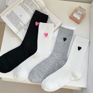 Heart Embroidered Cotton Socks Set SpreePicky