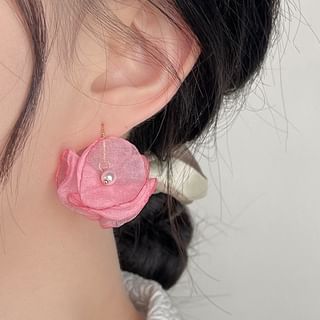 Floral Mesh Faux Pearl Alloy Drop Earring SpreePicky