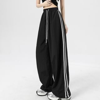 Stripe High Rise Drawstring Wide Leg Sweatpants SpreePicky