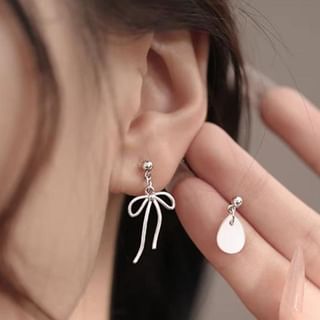 925 Sterling Silver Bow Asymmetrical Drop Earring mySite