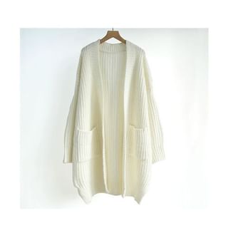 Oversized Open-Front V-Neck Long Cardigan SpreePicky