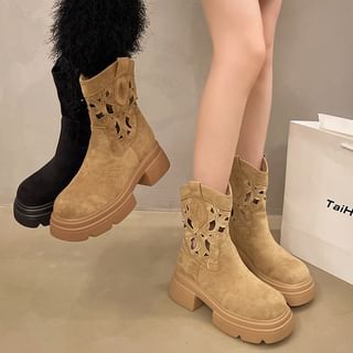 Platform Embroidered Cutout Short Boots SpreePicky