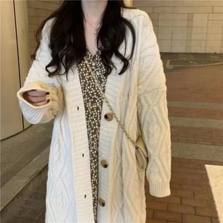 Cable-Knit V-Neck Long Cardigan SpreePicky