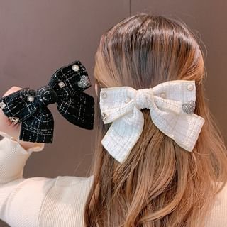 Rhinestone Accent Tweed Bow Hair Clip SpreePicky