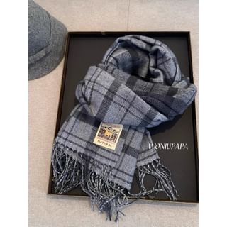 Plaid Fringed Trim Applique Scarf SpreePicky