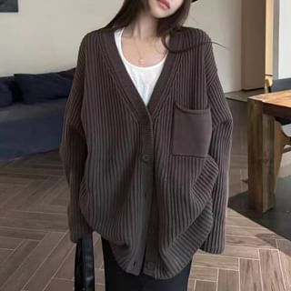 Oversized V-Neck Cardigan with Pocket SpreePicky