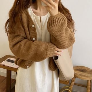 Bubble-Sleeve V-Neck Cardigan SpreePicky