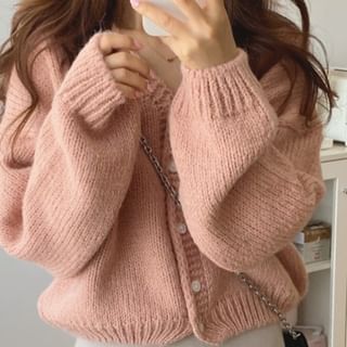 Bubble-Sleeve V-Neck Cardigan SpreePicky