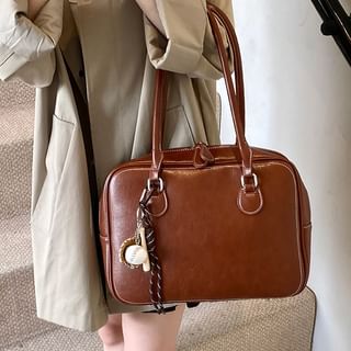 Faux Leather Plain Zip Satchel Bag SpreePicky