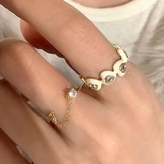 Heart Alloy Open Ring / Chain Accent Open Ring SpreePicky