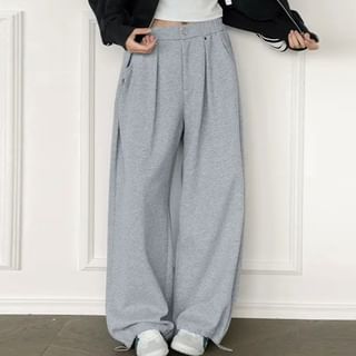 Low Rise Plain Studded Loose-Fit Wide-Leg Sweatpants SpreePicky