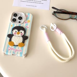 Penguin Embroidered Phone Case / Strap / Set - iPhone 16 Pro Max / 16 Pro / 16 Plus / 16 / 15 Pro Max / 15 Pro / 15 Plus / 15 / 14 Pro Max / 14 Pro / 14 Plus / 14 / 13 Pro Max / 13 Pro / 13 / 13 Mini SpreePicky