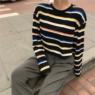 Long Sleeve Crew Neck Striped Tee SpreePicky