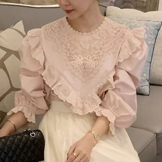 Long-Sleeve Lace Asymmetrical Plain Blouse SpreePicky