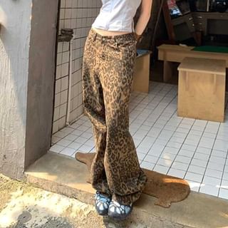 Low Rise Leopard Print Straight-Fit Wide-Leg Pants SpreePicky