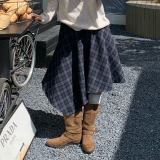 High Waist Plaid Asymmetrical A-Line Skirt SpreePicky