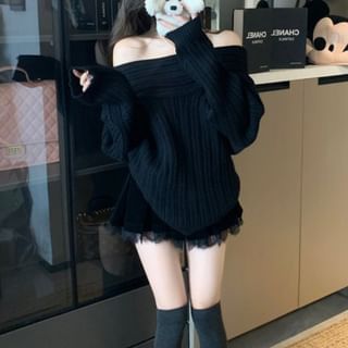 Off-Shoulder Plain Oversized Sweater SpreePicky