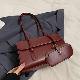 Faux Leather Flap Tote Bag With Card Holder SpreePicky