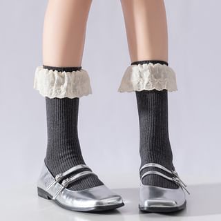 Plain Lace Trim Ribbed Socks SpreePicky