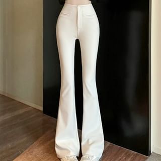 Rise Plain Pants High Bootcut FashionChic