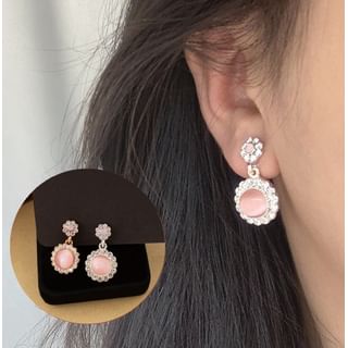 / Earring Cabochon On Drop Clip Rhinestone FashionChic