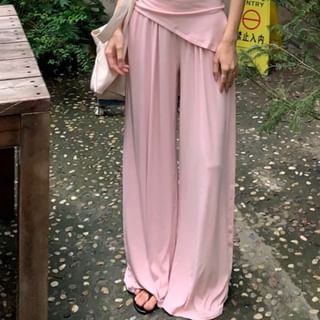 Tube Plain Strapless / Drawstring Waist Wide Top Pants Leg FashionChic