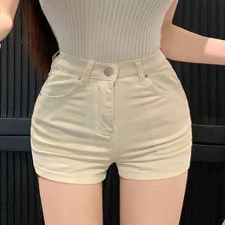 Plain Hot Pants Waist High Denim FashionChic