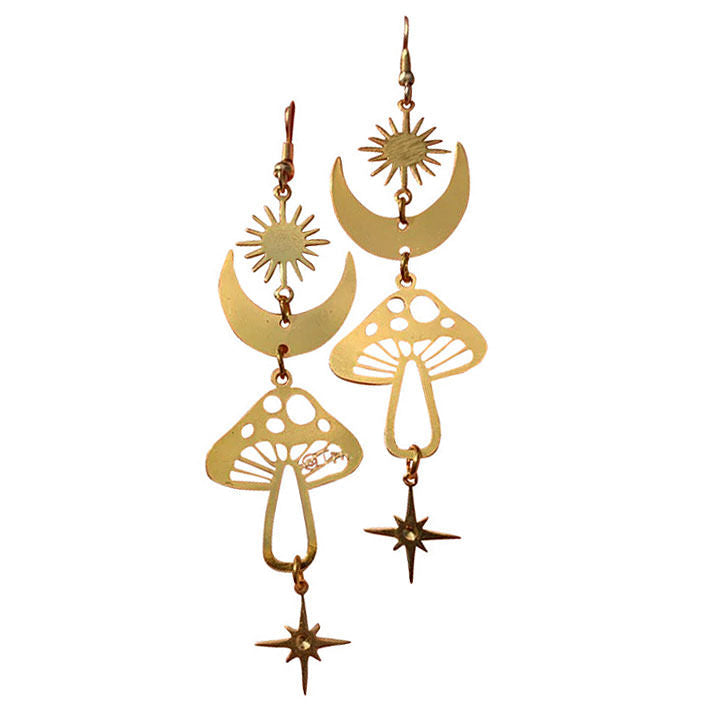 Golden Moon Mushrooms Earrings SpreePicky