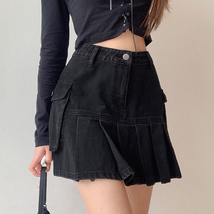 Black Campus Denim Skirt Boogzel Clothing