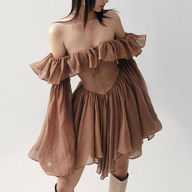 Elegant Brown Mini Dress SpreePicky