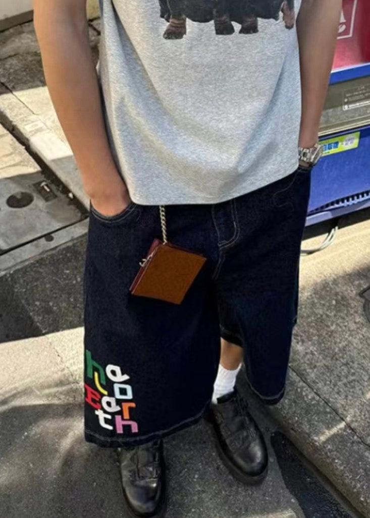 High Letter Crop Blue Pants Summer Waist Modern Mens Denim FashionChic