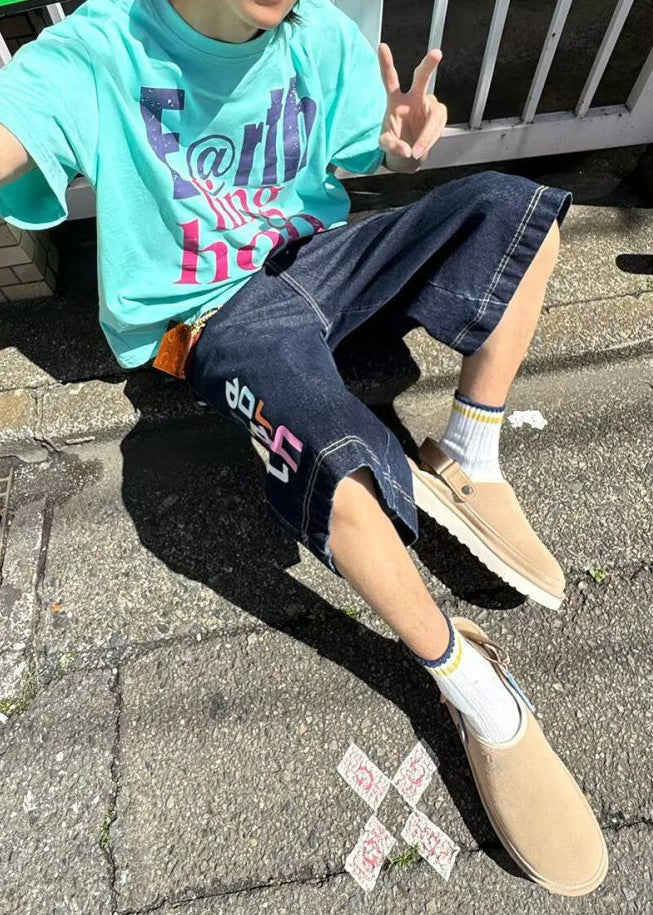 High Letter Crop Blue Pants Summer Waist Modern Mens Denim FashionChic