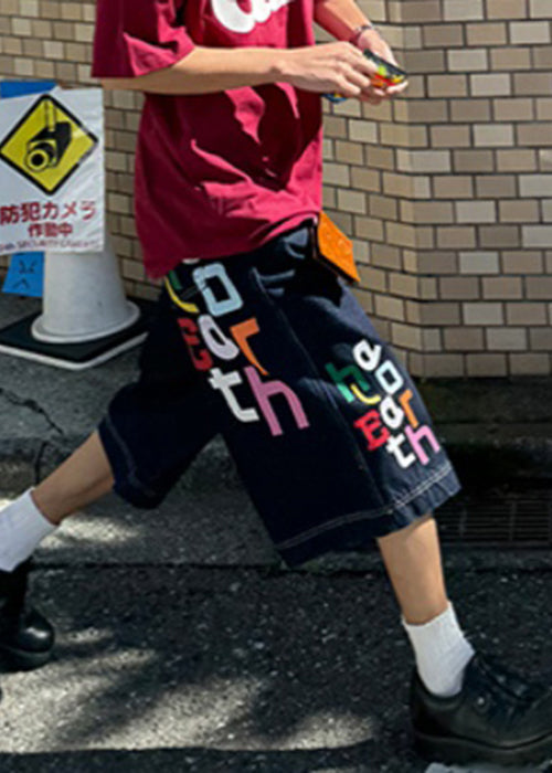 High Letter Crop Blue Pants Summer Waist Modern Mens Denim FashionChic