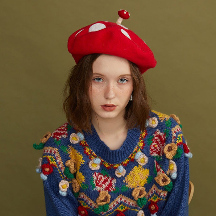 Red Mushroom Beret Hat Boogzel Clothing