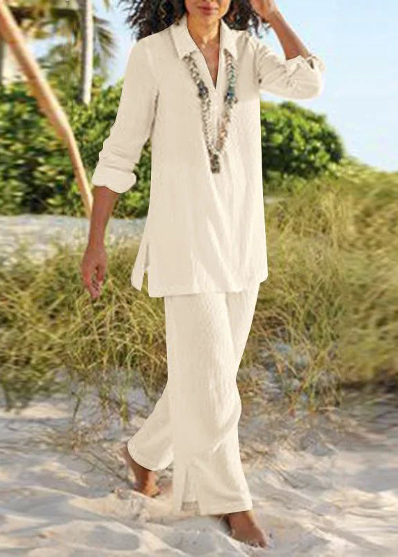 Peter Shirt Two Pan Pants Natural Leg And Khaki Collar Wide FashionChic