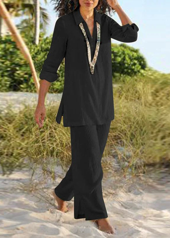 Peter Shirt Two Pan Pants Natural Leg And Khaki Collar Wide FashionChic