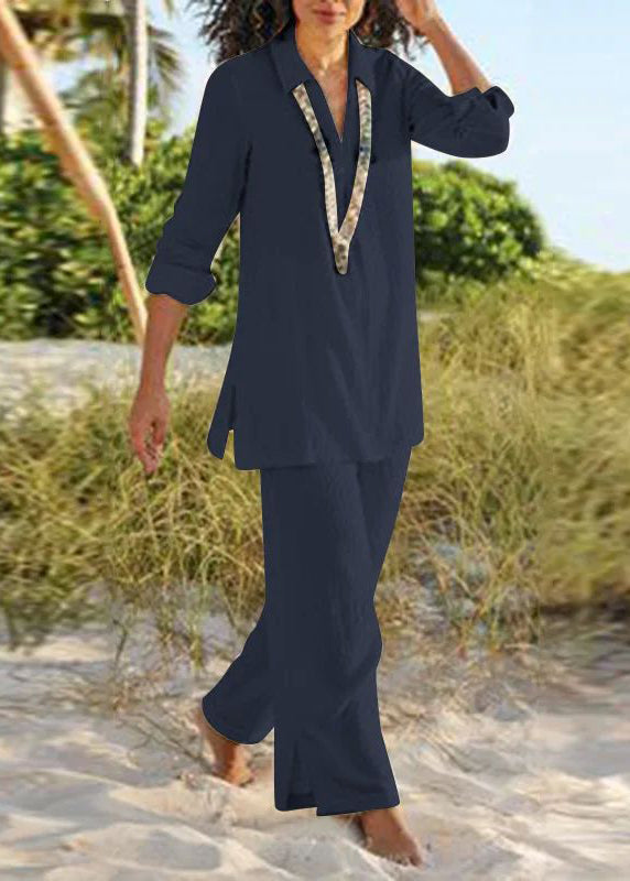 Peter Shirt Two Pan Pants Natural Leg And Khaki Collar Wide FashionChic