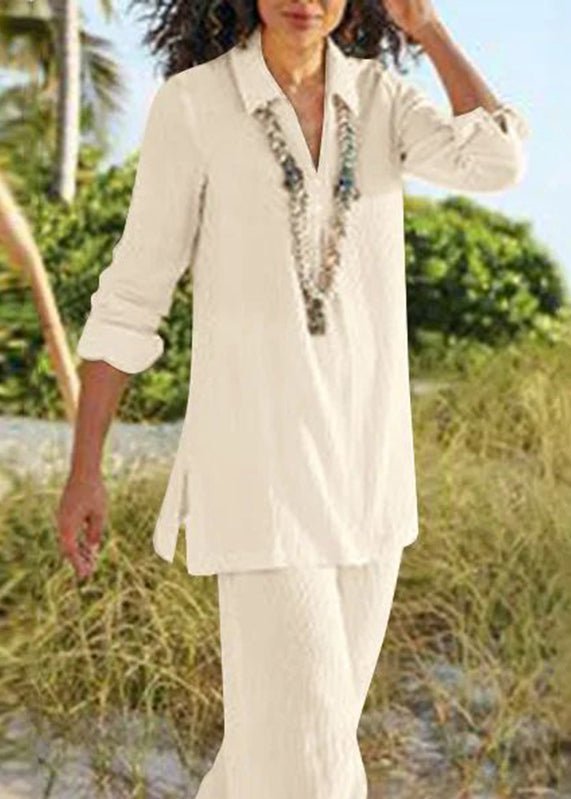 Peter Shirt Two Pan Pants Natural Leg And Khaki Collar Wide FashionChic