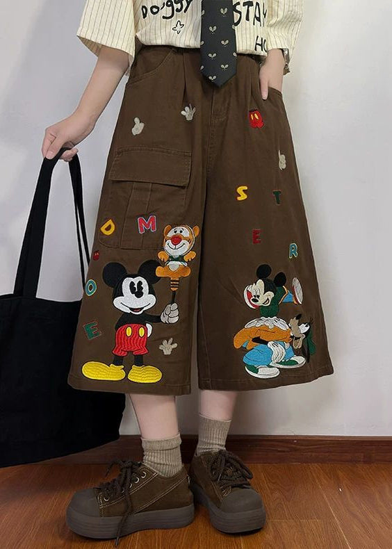 Denim Cartoon Print Summer Coffee Mens New Pockets Pants Crop FashionChic