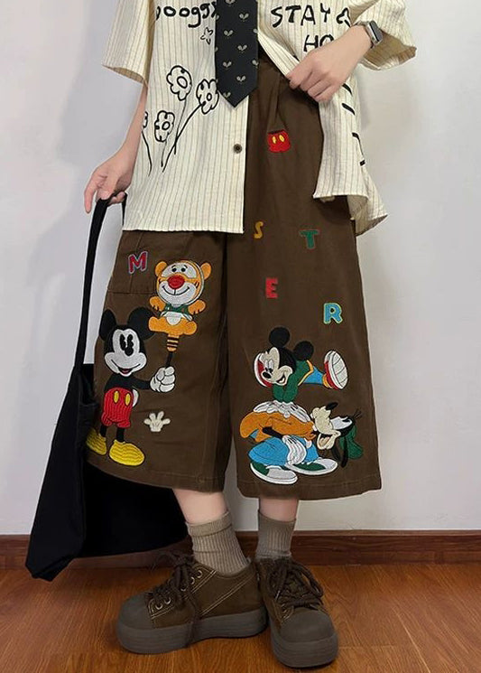 Denim Cartoon Print Summer Coffee Mens New Pockets Pants Crop FashionChic